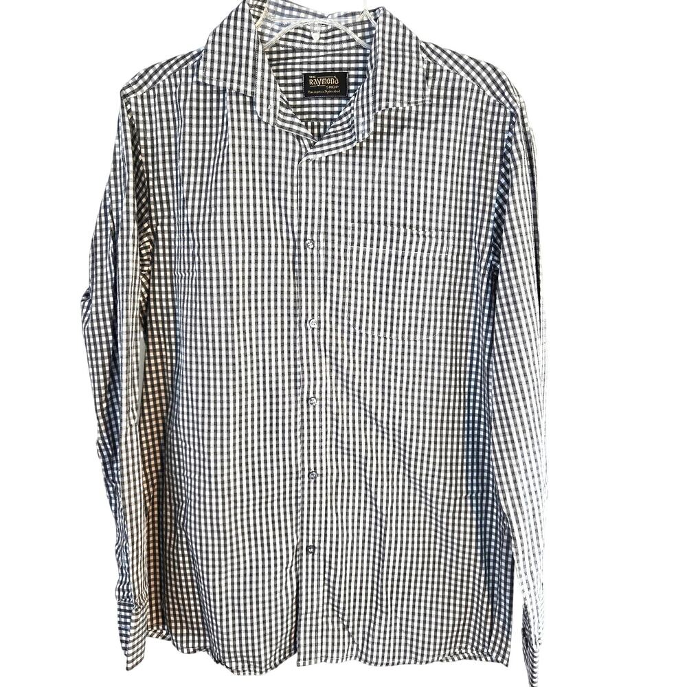 Raymond Men's Shirt Large Dress Button Down Gray Checked Long Sleeves Top